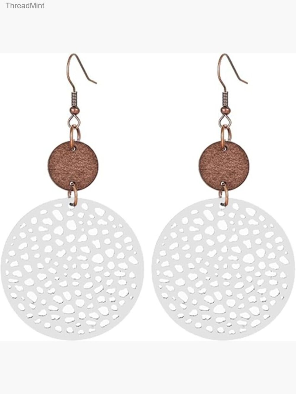 Vintage Geometric Wooden Hollow Circle Dangle Earrings Bohemian Lightweight